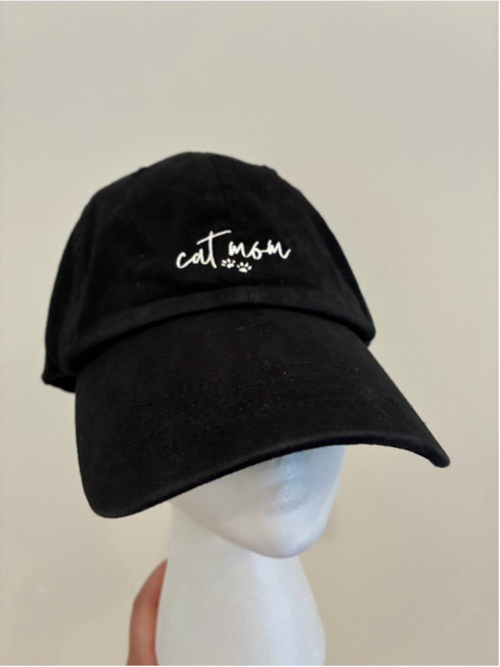 Cat Mom Baseball Cap Hat Black White One Size cotton adjustable